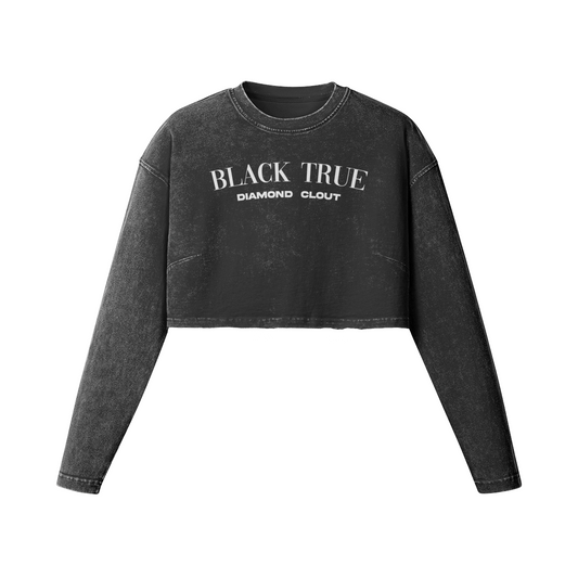 Women's Raw Hem Long Sleeve Crop Top