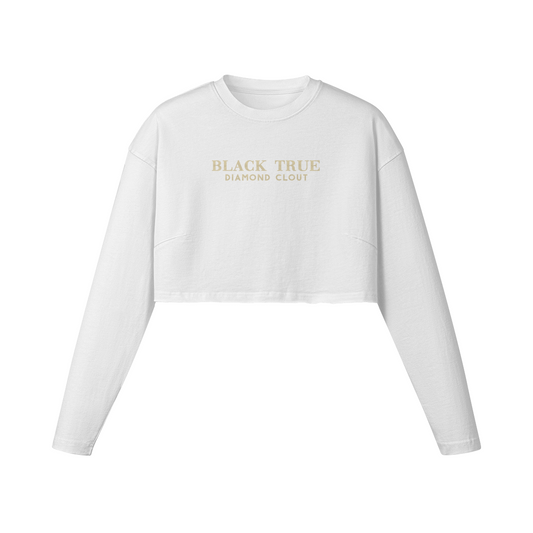 Women's Raw Hem Long Sleeve Crop Top gold